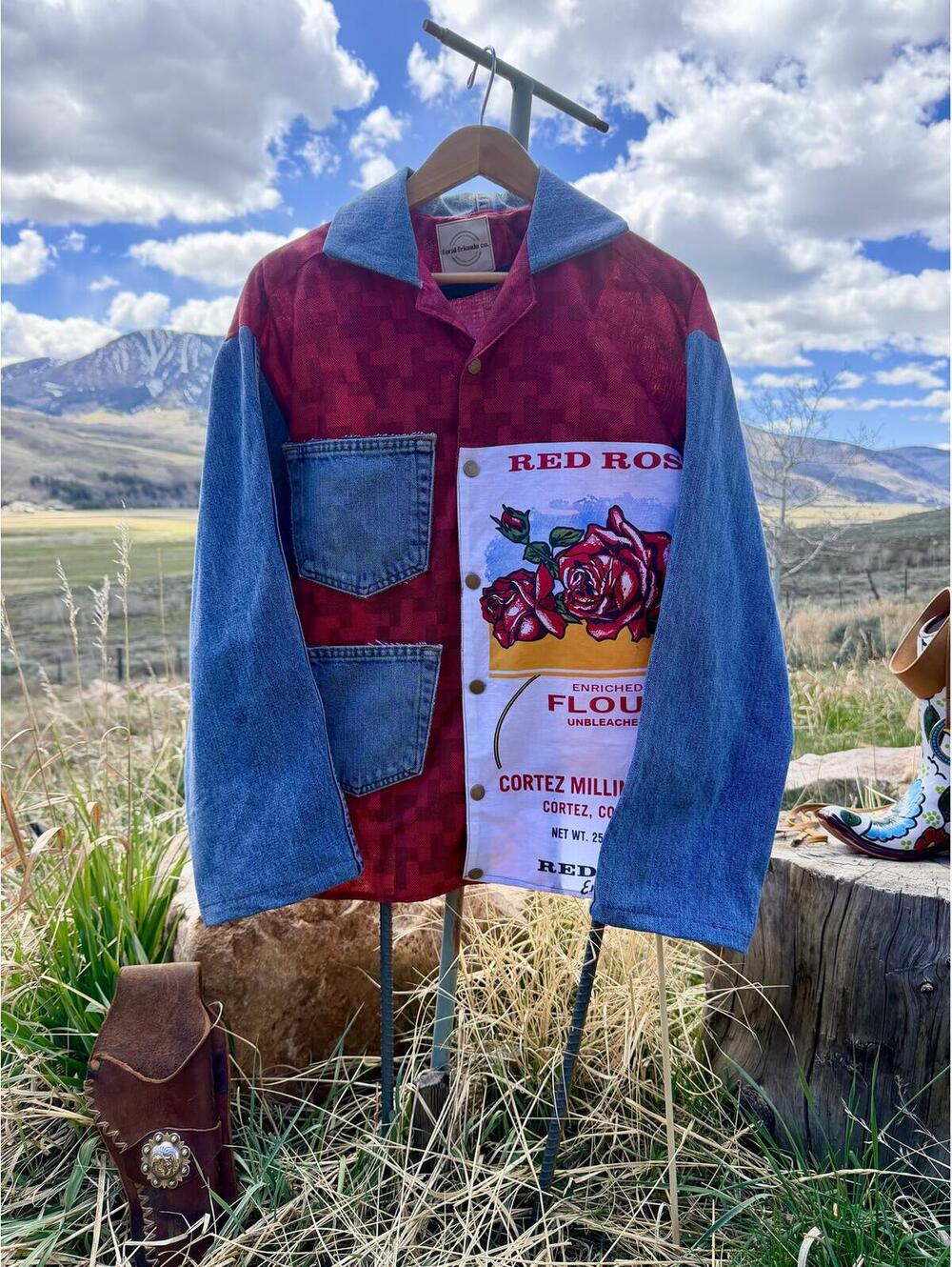 Handmade Red Rose Flour Sack + Denim Button Down Workshirt — | Size M